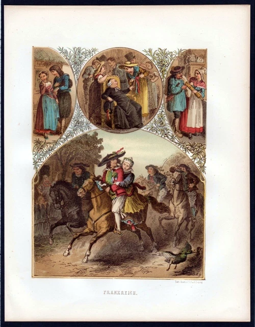 1870 - Francia Francesas Boda Litografía