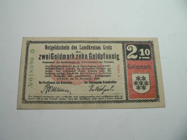 Notgeld Deutschland 2,10 Goldmark Greiz 1923