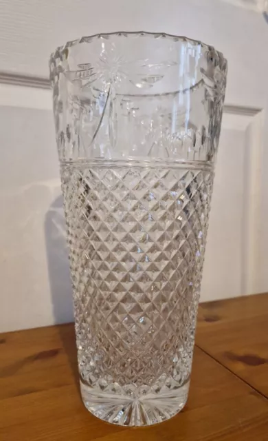 Vintage Very Large Heavy Stuart Crystal Cut Glass Tall Vase