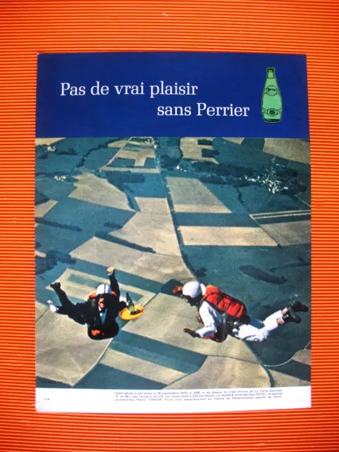 Publicite De Presse Perrier Eau Parachutisme Chute Libre Guy Potel Ad 1974