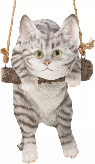 Gray Tabby Kitty on a Perch Hanging Cat Sculpture 3