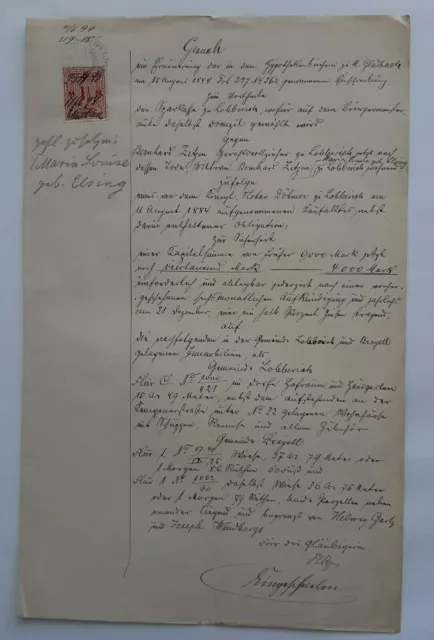 altes Dokument 1884 mit Stempelmarke Preußen 1 1/2 Mark SST