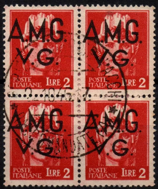 ITALIA A.M.G.V.G. AMGVG Venezia Giulia 1945 - Quartina usata 2 lire #JOS
