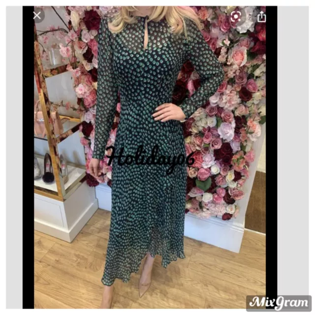 L.K. BENNETT ONCE Worn Navy Silk DR BEYA DEVORE SPOT Midi