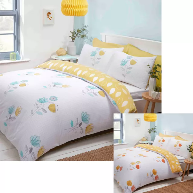 Floral & Leaf Duvet Quilt Cover Bedding Set & Pillowcases Reversible 2 sided