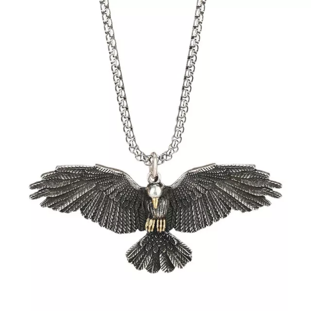 Mens Stainless Steel Biker Gold Bald American Eagle Pendant Necklace Set