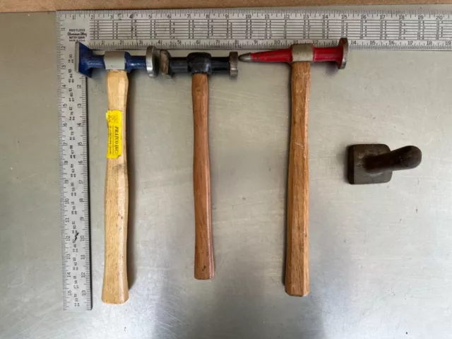 Lof of 3 Pick & Ding Auto Body Hammers Metal Working Tools and Dolly