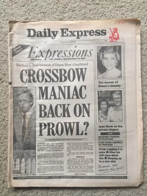 Daily Express Newspaper 17th August 1989 Diana Maw crossbow GREAT PRESENT