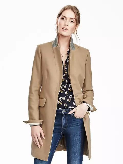 NWT Banana Republic $298 Melton Wool Buttoned Top Coat, Black, sz 10  #256724 3