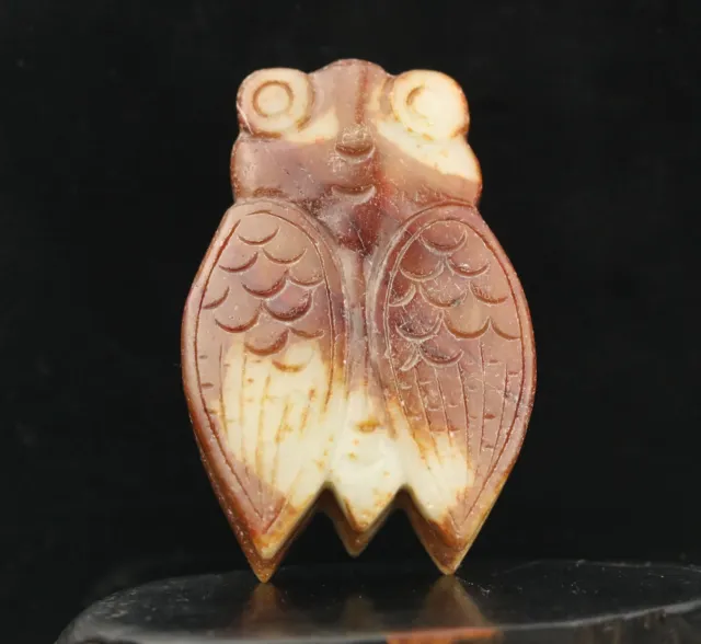 China Old Natural Jade hand carved statue of double cicada pendant A9
