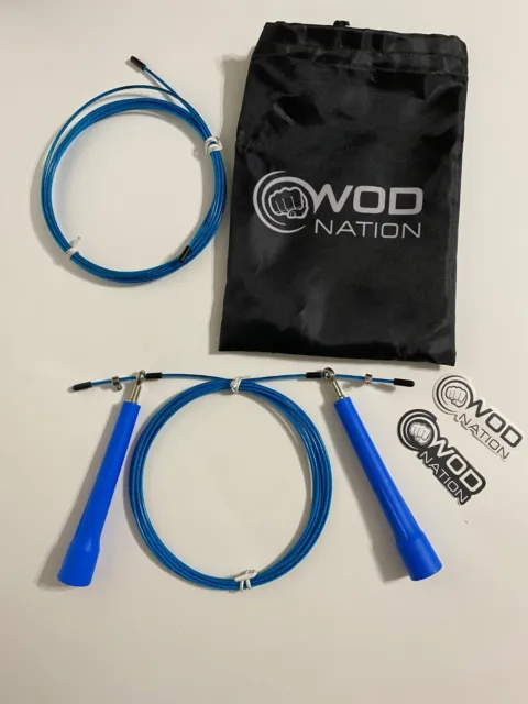 New, Blue, Wod Nation  Speed Jump Rope. Adjustable With Extra Cable & Carry Bag.