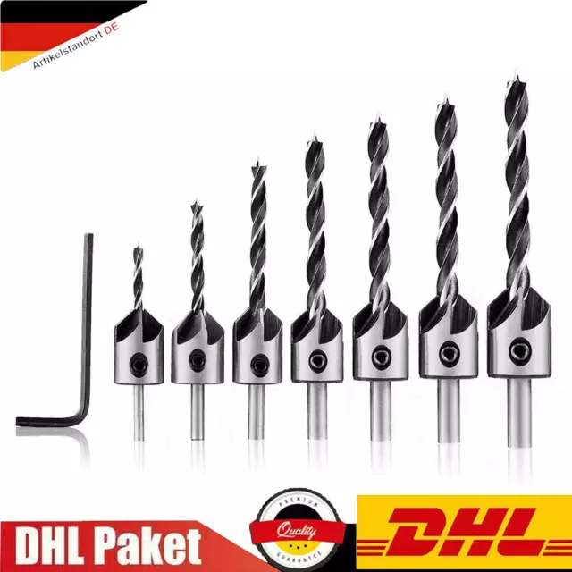 7pcs Holzbearbeitung Senkbohrer HSS mit Aufstecksenker Sechskantschlüssel Holz