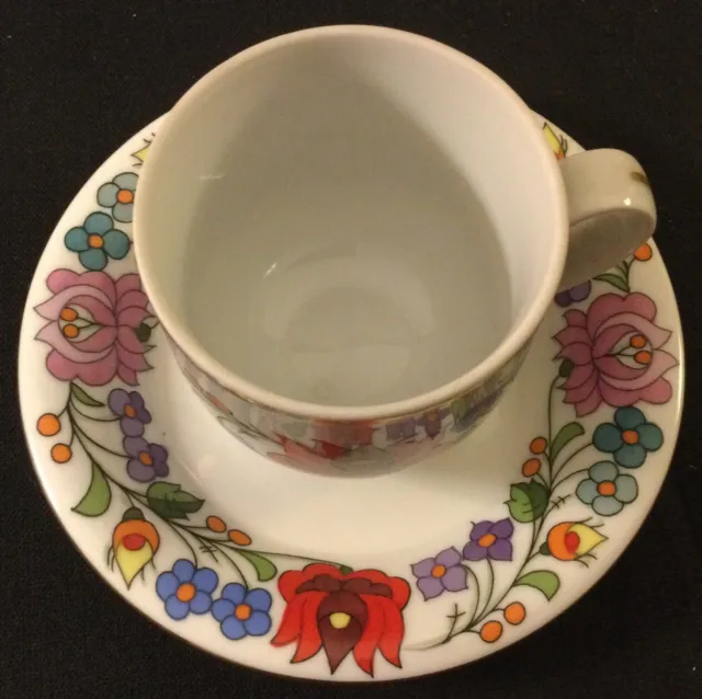 Kalocsa Handpainted Porcelain Demitasse Cup & Saucer ; Made in Hungary 2