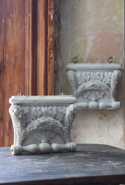 18th Century Pair of Carved Marble Gothic Decorative Architectural Tablets
