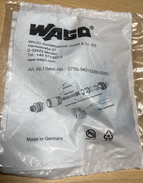 WAGO 0756-9401/0060-0000 M12 5 Pol Gerade Buchse Metall ID 51196393