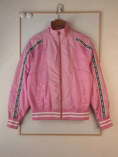 Tommy Jeans Windbreaker Jacket Womens Size Small Pink Full Zip Hilfiger Spellout
