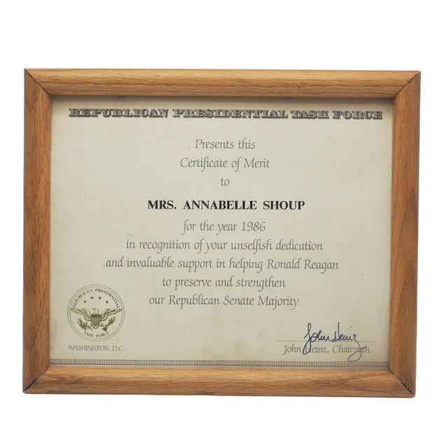 Vintage con Cornice Repubblicano Presidenziale Task Force Merit Certificato 1986