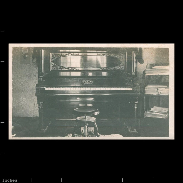 Old Vintage Photo POOLE UPRIGHT PIANO BOSTON MA STOOL LIVING ROOM
