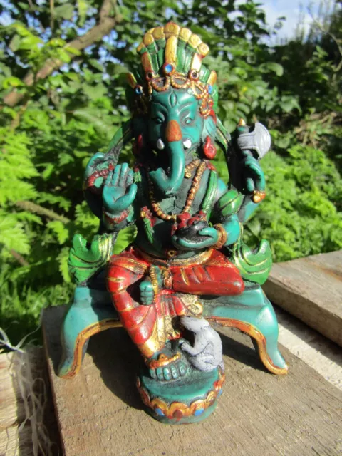 Fair Trade Hand Made Resin Sajaya Ganesh Ganesha Elephant Hindu Deity Statue