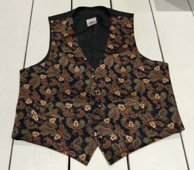 Gilet Vintage The Disney Store Mickey Mouse Paisley Uomo Seta Grande