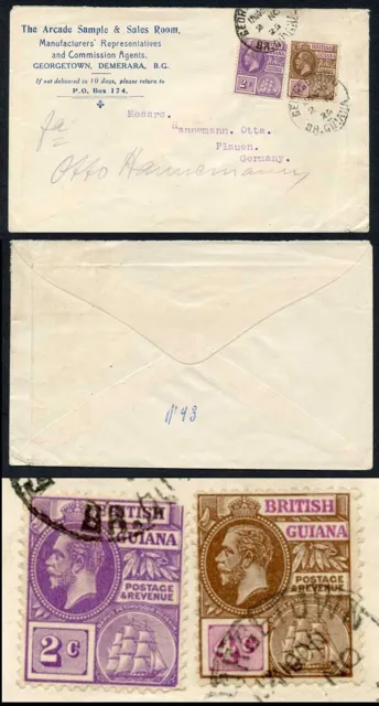 British Guiana KGV 2c and 4c on commercial mail to Germany