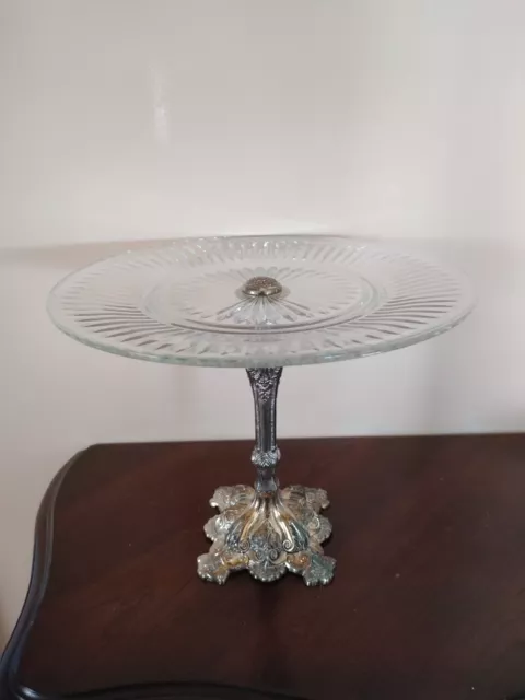 Antique Brass And Silver Crystal Pie/Cake Stand 12" Tall