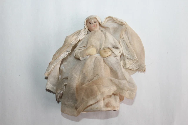 Poupée Ancienne En Cire - Communiante Sur Boîte De Dragées - Hauteur 17 Cm
