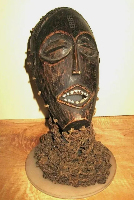 Small African Mask Carved wood & Fiber Chokwe -Tshokwe Mwana Pwo Congo Angola
