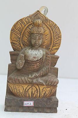 Vintage Old Wooden Hand Carved Meditating Buddha Figure Wall Decor Statue NH2102