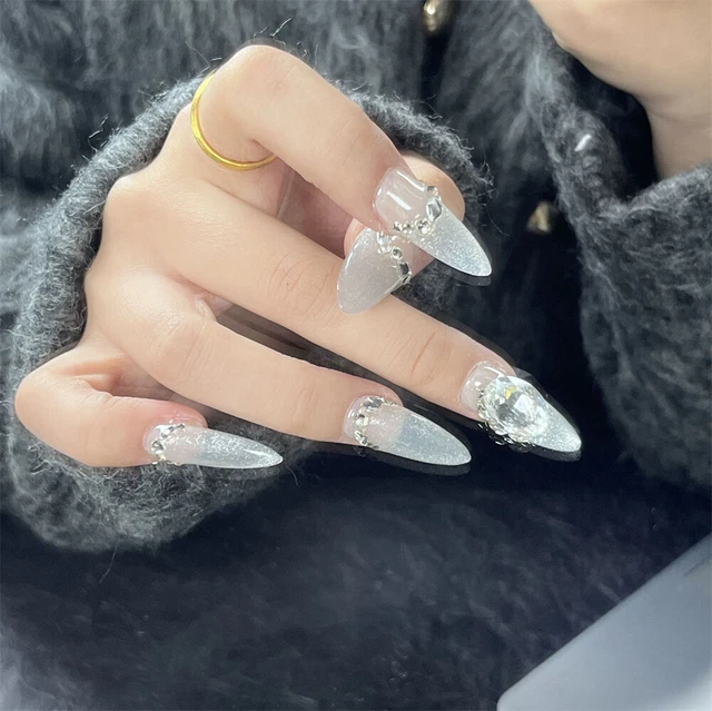 Hecho a mano Falso Uñas Brillo Diamante Almendras Prensa en Uñas para Arte en Uñas 10 PIEZAS