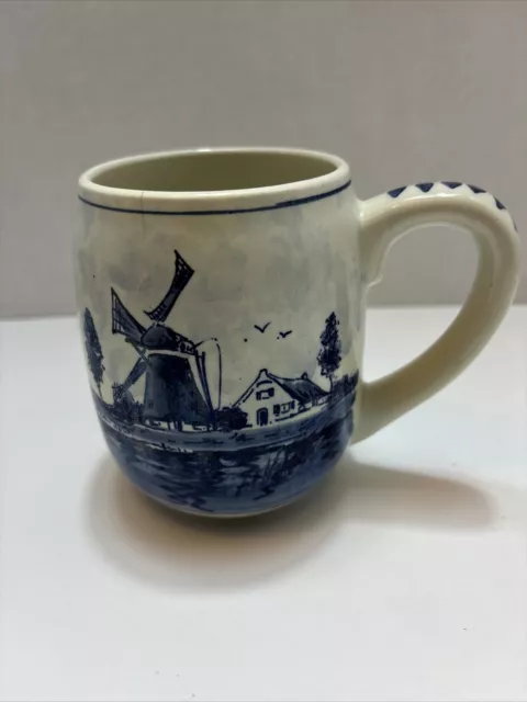 Vintage Delft Blue Blauw Hand Painted Danish Dutch Windmill Mug Cup Holland.