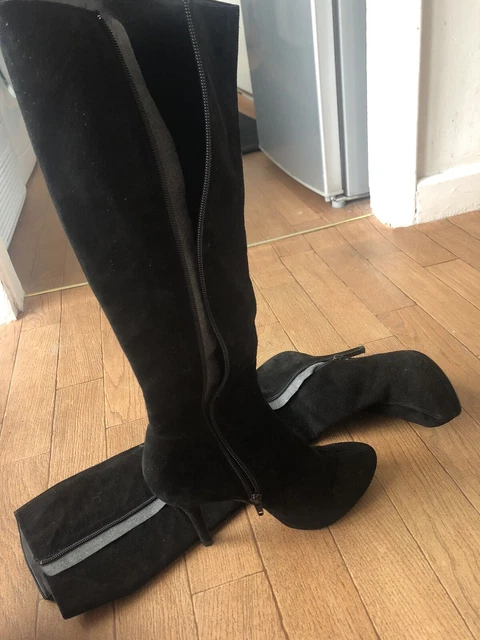 WOMEN’S DUNE SUEDE Black High Heel Knee High Boots UK Size 6 EU Size 39 ...