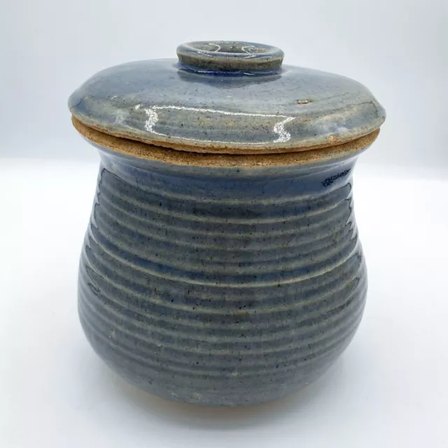 Studio Art Pottery Stoneware Large Cookie Jar w/Lid Grey-Blue Crackle Heavy EUC