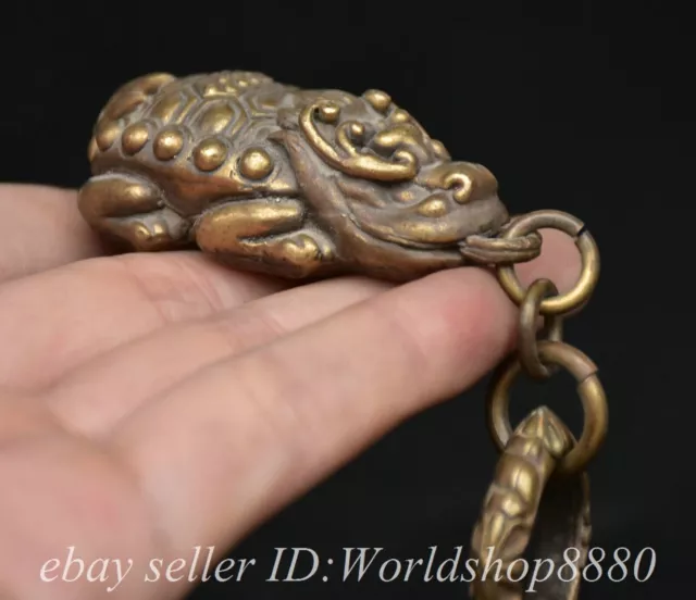 4" Old Chinese Copper Dynasty Dragon Pi Xiu Beast key ring Statue Sculpture
