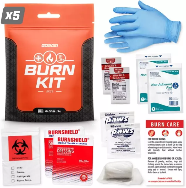 Kits de quemaduras de emergencia Go2Kits paquete de 5 primeros auxilios compactos para todo uso resellable y