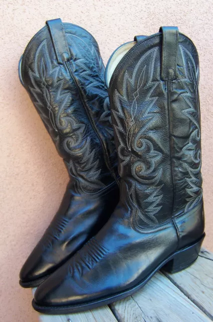 DAN POST Mens Cowboy Western Boots Black on Black Leather Ranch Riding Size 8EW 2