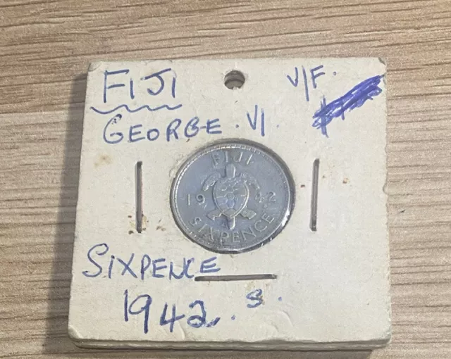 1942 S, Fiji, 6 Pence, George VI, Silver, gEF, KM#11a,V/F