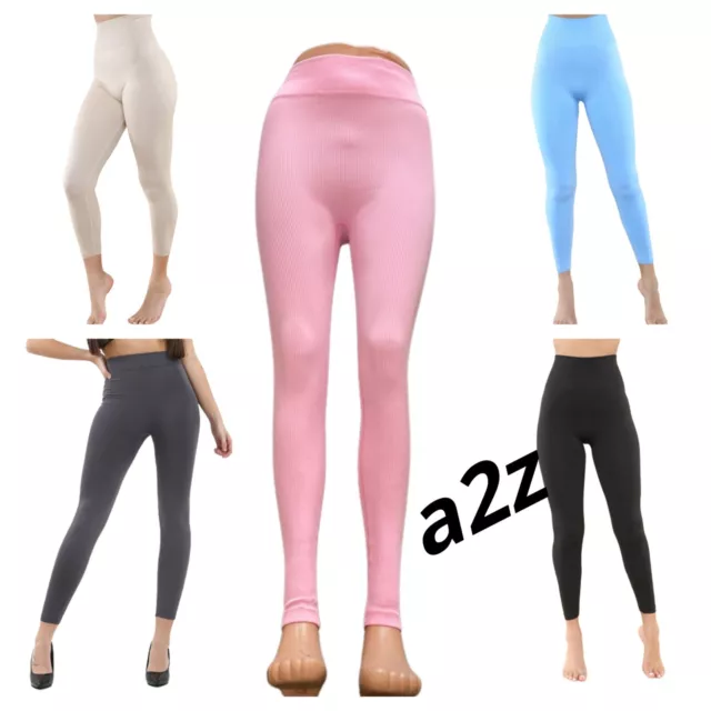 Ladies High Waist Thick Seamless Ribbed Stretchy Leggings Womens Jogging Bottoms