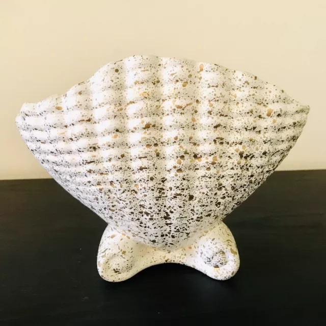 Vintage Australian Pottery Shell Scalloped Vase -  White Gold Flecked
