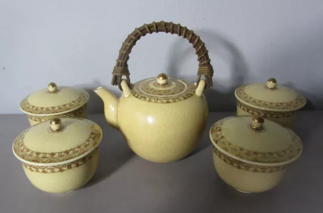 Unusual Antique JAPANESE SATSUMA Tea Set -- Made for Chinese Tea --  c. 1895