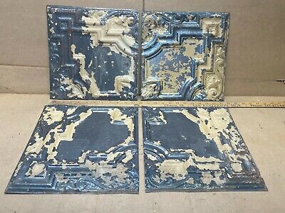 4 pc Lot 11.5" x 11.5" Antique Ceiling Tin Metal Reclaimed Salvage Art Craft