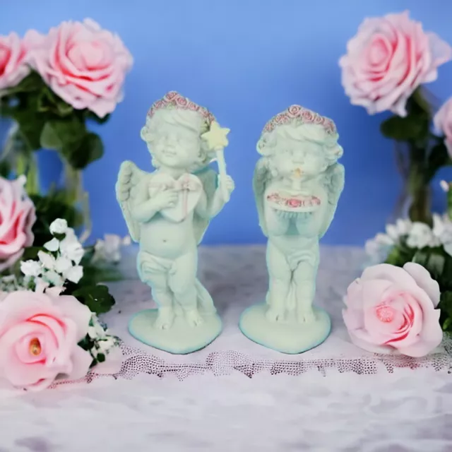 Enchanting Birthday Cherubs Figurines Set Wishing Angel Statues Home Accent