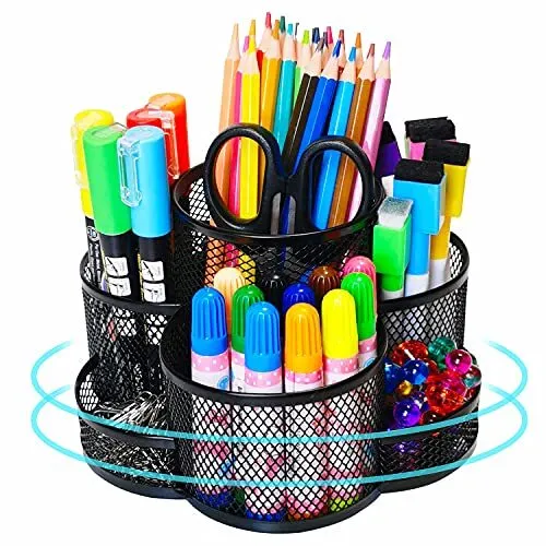 Pen Holder for Desk, 360-degree Rotating Desk Organizers with 7 Compartments
