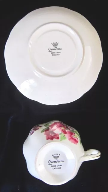 Queen Anne Sweet Pea Bone China Tea Cup & Saucer - Purple Flowers - England 3