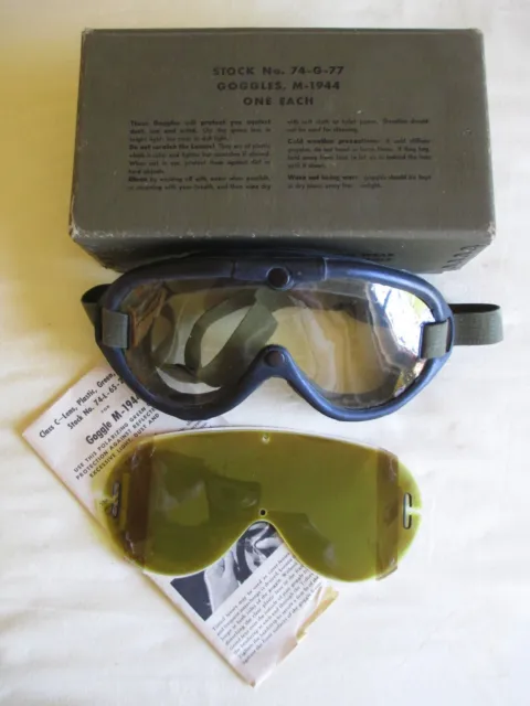ORIGINAL WWII US MILITARY M-1944 GOGGLES CLEAR & TINTED LENS POLAROID-1944 w/BOX