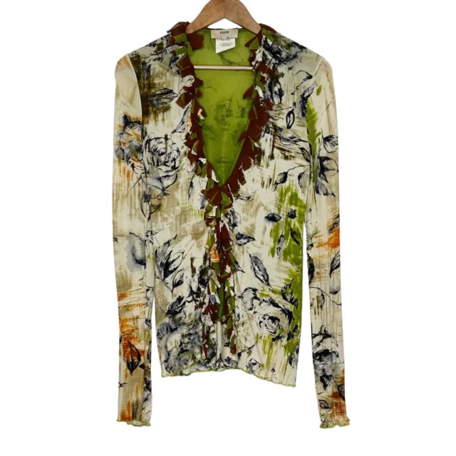 Fuzzi by Jean Paul Gaultier Vintage Abstract Floral Cardigan Large Green Brown 2