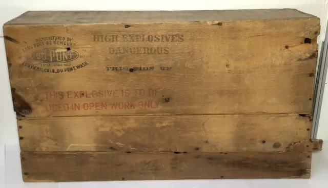 DUPONT Explosive Dynamite Box Vintage Dovetail Wood Crate Authentic Big Read