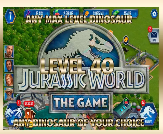 Jurassic WORLD The Game Builder ANY MAX LEVEL DINOSAUR package Android iOS park