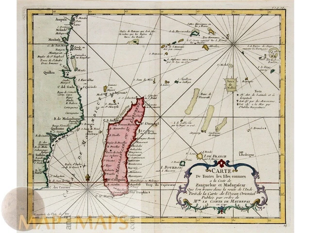 Mappa del Sud Africa Madagascar Coste Zanguebar et Madagascar Bellin 1740