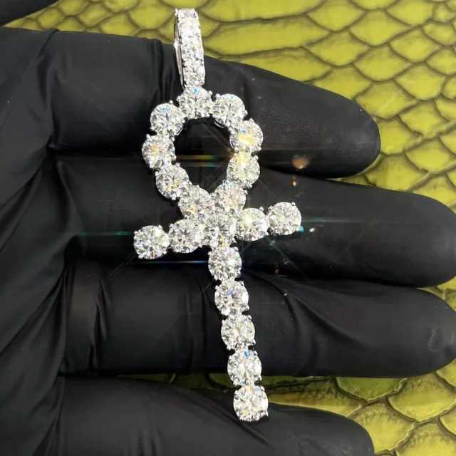 4mm Sterling Silver VVS1 Moissanite Ankh Iced Out Pendant